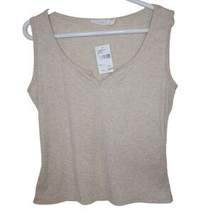 Lush Women's Oatmeal Ribbed Crop Tank Top Shirt Large NWT